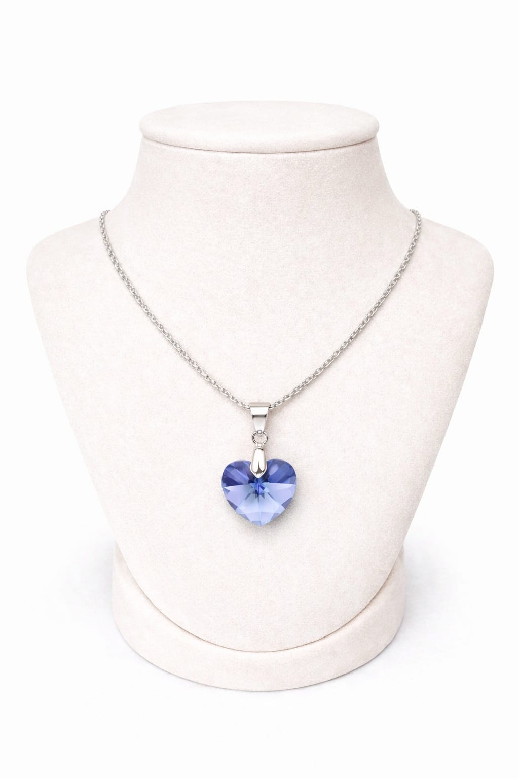 Colar Feminino Prata Singapura com Pingente Coração Swarovski 14mm Violet