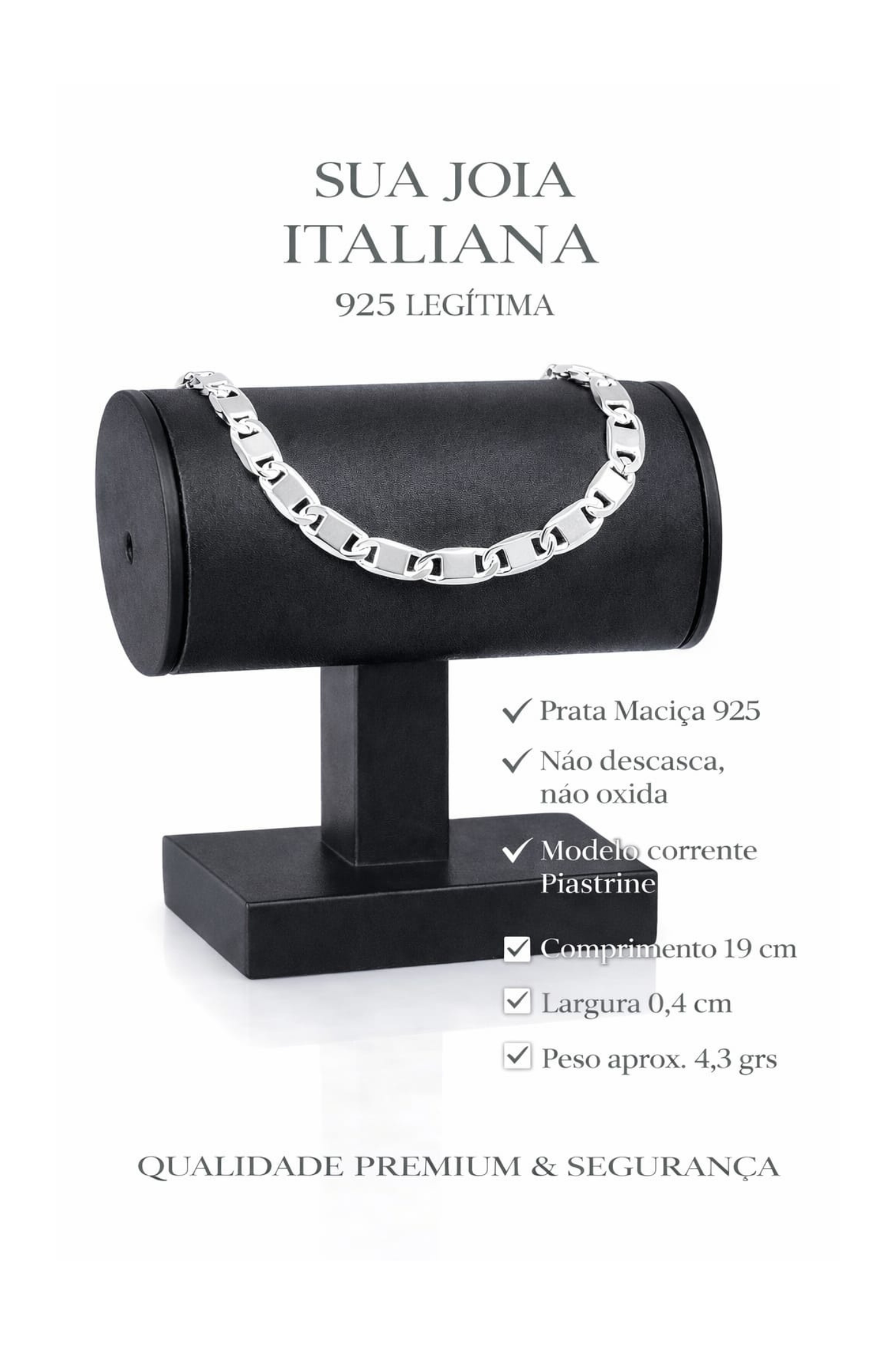 Pulseira Prata 925 Masculino Piastrine 19cm 4,3grs