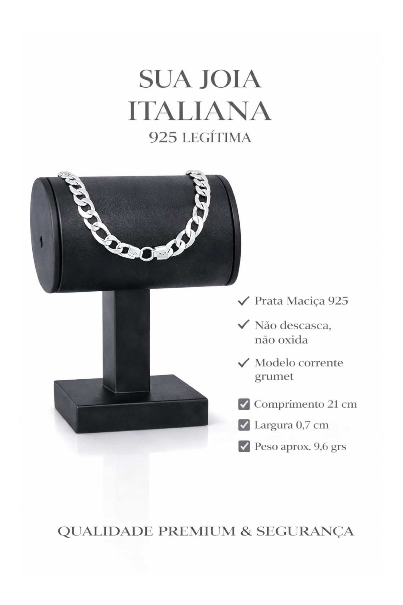 Pulseira Prata 925 Masculino Grumet 21cm 0,7cm 9,6g