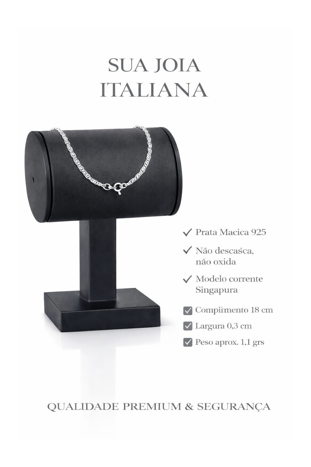 Pulseira Prata 925 Feminina Singapura 18cm 1,1g