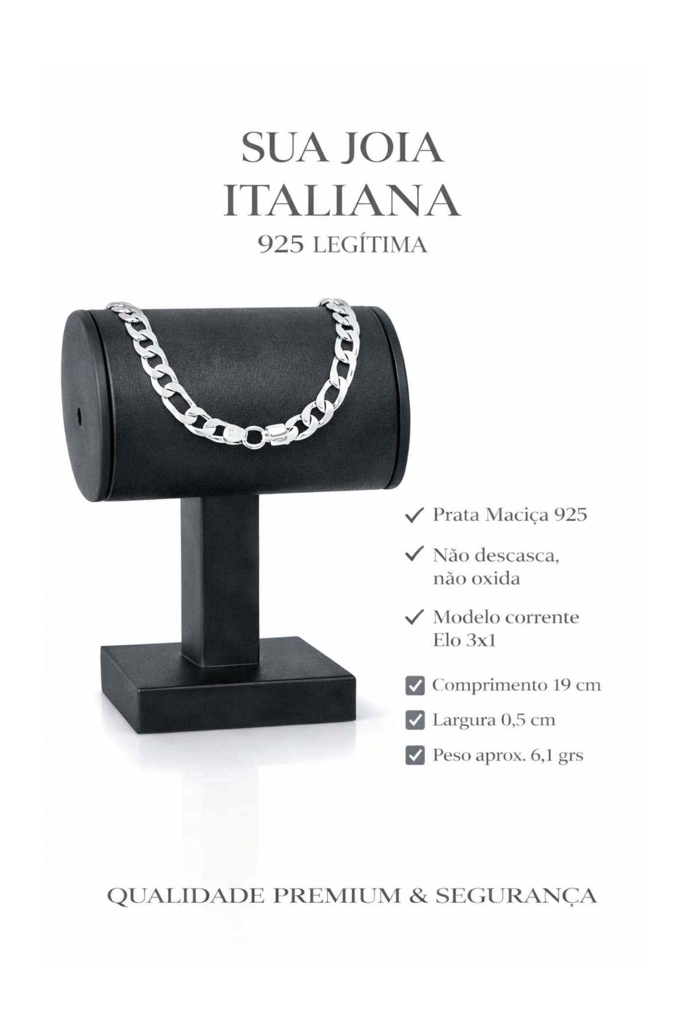 Pulseira Prata 925 Masculino Elo 3x1 19cm 6,1g