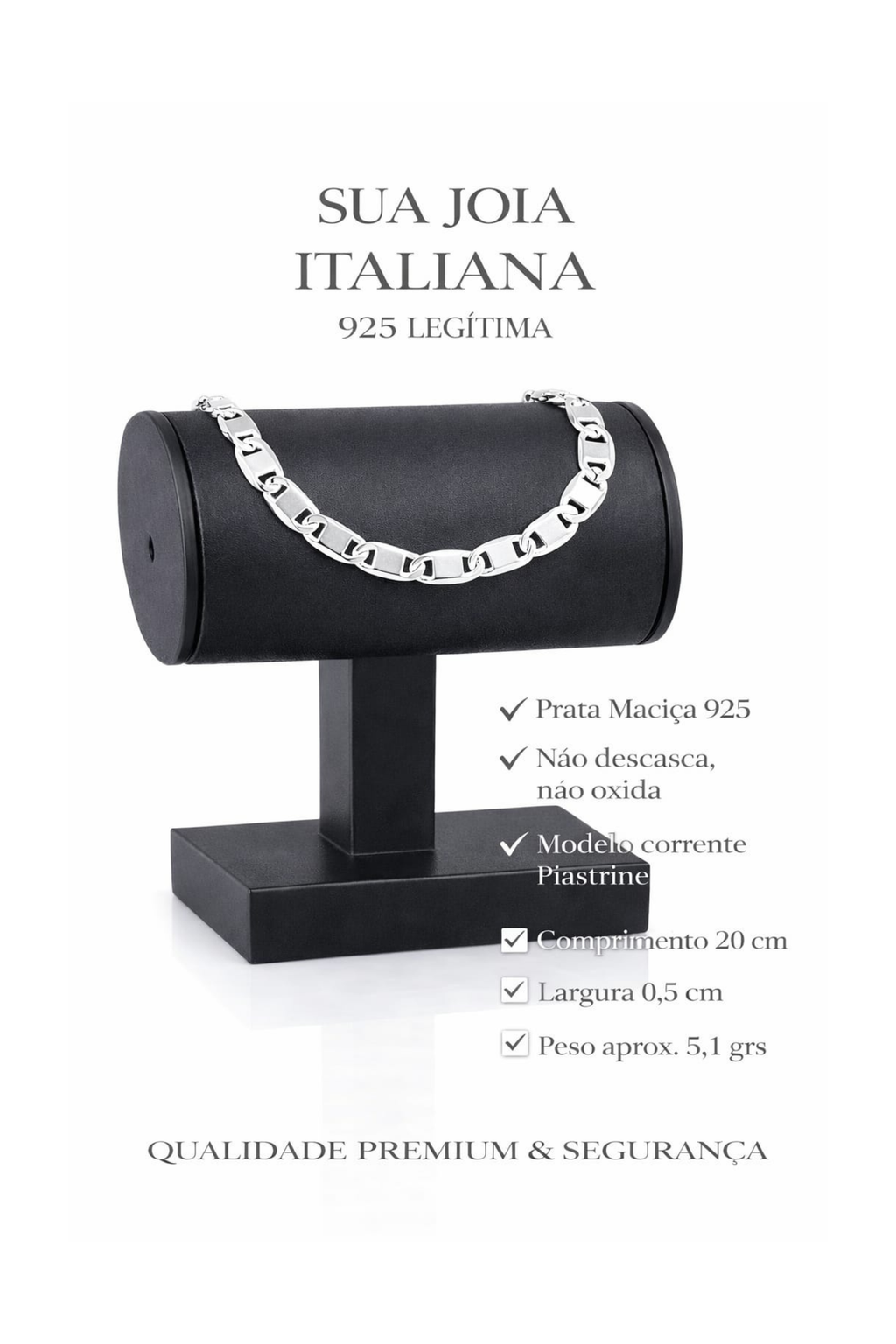 Pulseira Prata 925 Masculino Piastrine 20cm 5,1g
