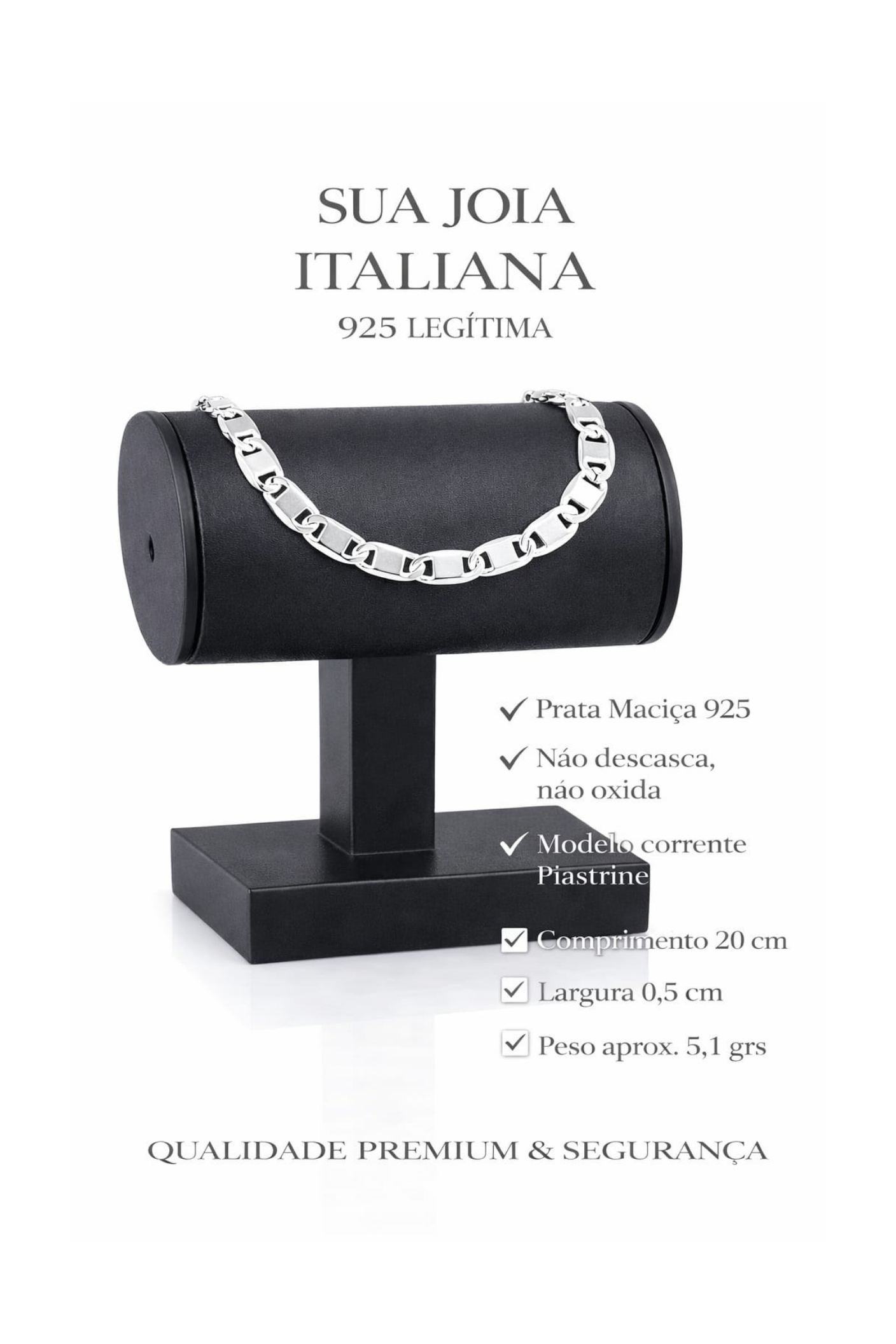 Pulseira Prata 925 Masculino Piastrine 20cm 5,1g