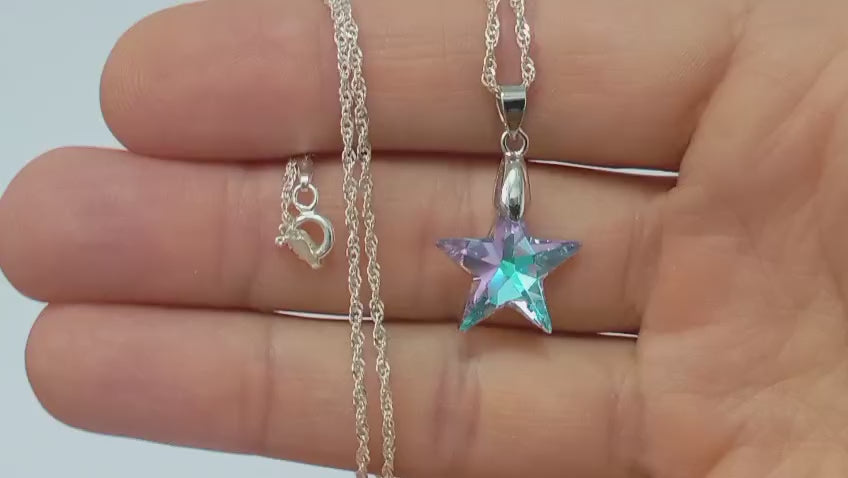 Colar Feminino Prata Singapura com Pingente Estrela Swarovski 20mm Vitrail Lighti