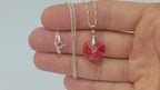Colar Feminino Prata Singapura com Pingente Coração Swarovski 18mm Rose AB