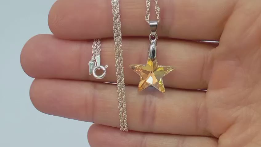 Colar Feminino Prata Singapura com Pingente Estrela Swarovski 20mm Aurora Boreal